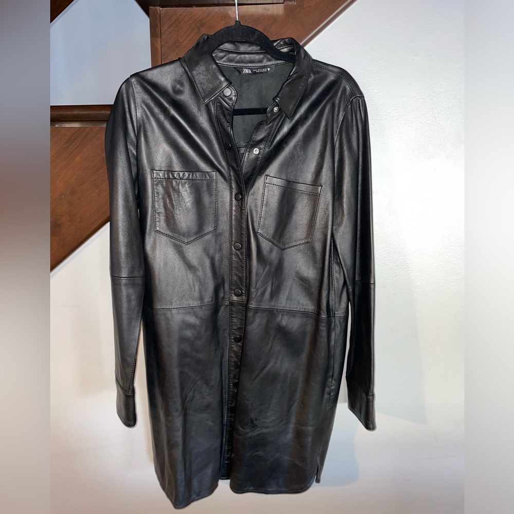 Zara black faux leather shacket size medium NWOT